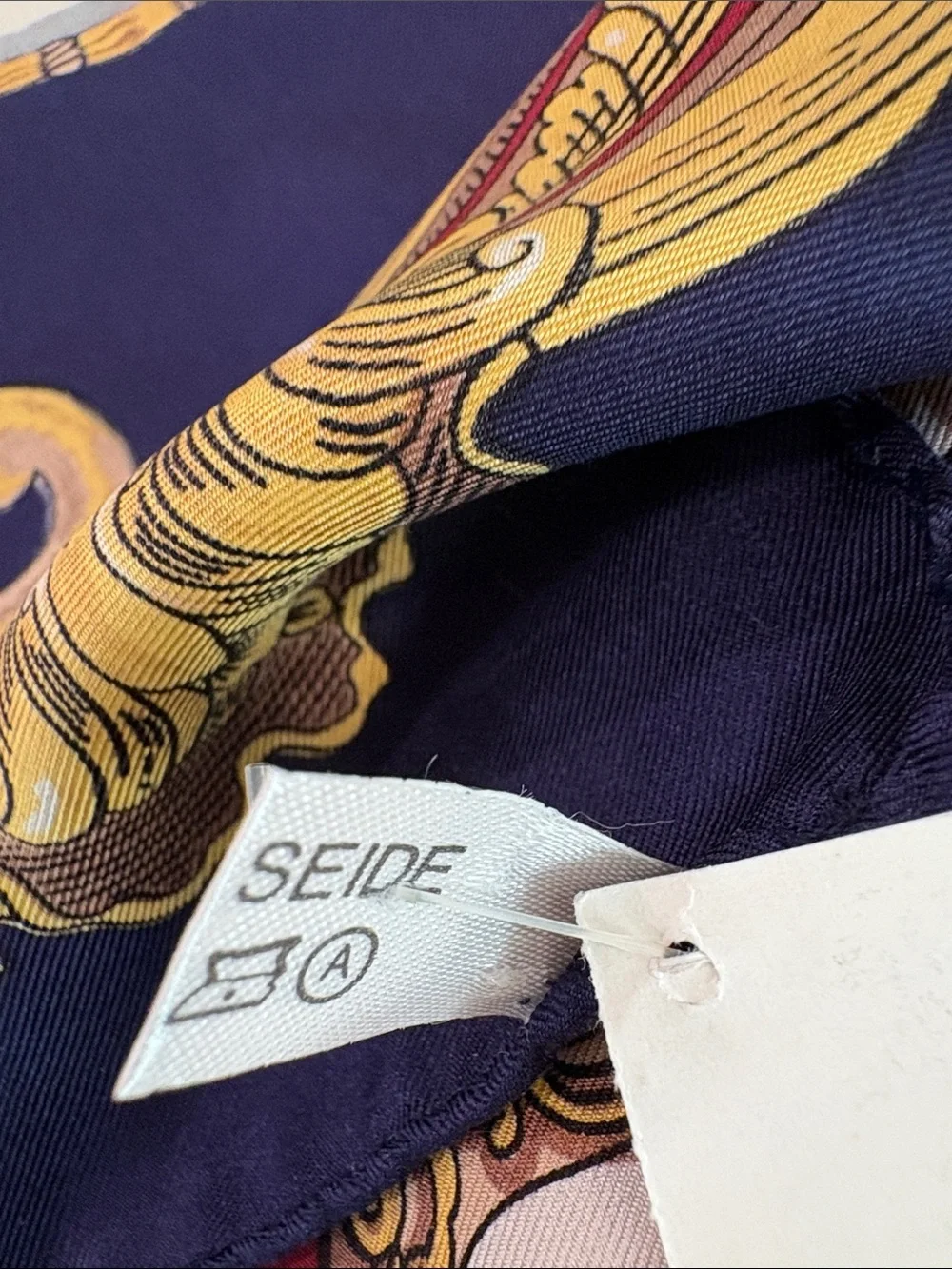 Fabiani 100% Silk Ornate Scarf— NWT—STUNNING!  Equestrian Hand Sewn Edges—Navy